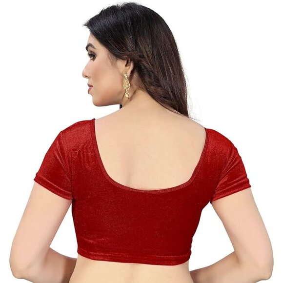 Women's Velvet Solid Short Sleeve Stretchable Readyamde Blouse, Free Size, NWOT - Picture 3 of 6